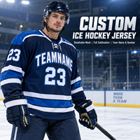 Jersey Hoki Es Kustom Nama Tim dan Nomor yang Dapat Dipersonalisasi, Bahan Mesh Bernapas, Sublimasi, Seragam Tim Hoki untuk Klub dan Liga