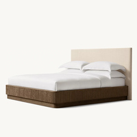 Lit plateforme pour hôtel et maison avec cadre en bois moderne rembourré en tissu, tête de lit crème, tailles Queen et King, mobilier de chambre