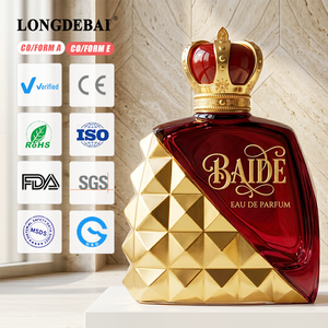 Botella de Perfume de Vidrio de Lujo de 50 ml, 80 ml, 100 ml, con Recubrimiento Electrolítico Personalizado Único en Oro Rojo, con Tapa de Corona Dorada Real - Product Image 1