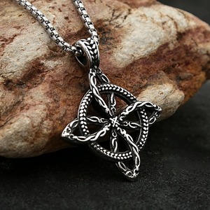 yunnique Stainless Steel Celtic Knot Pendant Necklace Men's Vintage Viking Style <b>Cross</b> Shape Jewelry Gift 60cm <b>Chain</b> - Product Image 3