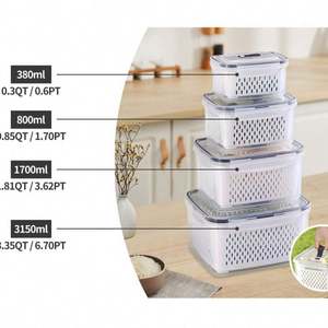 Ensemble d'organisateurs empilables pour congélateur et réfrigérateur, boîtes de rangement pour légumes et fruits avec couvercles et panier de drainage - Product Image 6