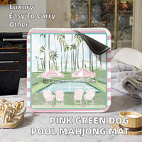 Tapis de Mahjong Américain de Luxe Rose Vert Tendance pour Fête au Bord de la Piscine, Portable, Mignon, Imprimé Vacances Côtier, Jeux Thème Plage d'Été