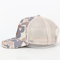 Gorra de camionero de camuflaje de lona con gorra de malla con parche de cuero Snapback para deportes al aire libre Casual Travel