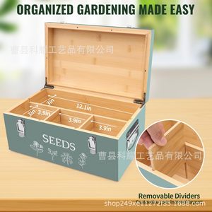 Wooden <b>Seed</b> <b>Storage</b> Box With Compartments Rectangular Green Solid Color Covered Plant <b>Seed</b> Organizer - Product Image 3