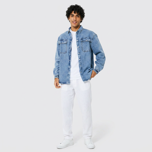 Finer Threads Factory Custom 100% Cotton Windproof Hooded Vintage Outdoor <b>Men</b> <b>Denim</b> <b>Jackets</b> Oversized Streetwear Stand Collar - Product Image 1
