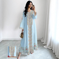Robe longue ample à col montant et manches longues pour femme, imprimé floral, tissu respirant extensible dans les quatre sens, style modeste du Moyen-Orient