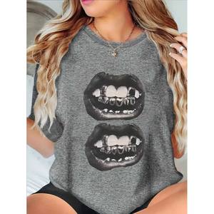 Blusa/<span class=keywords><strong>Camiseta</strong></span> <span class=keywords><strong>de</strong></span> <span class=keywords><strong>Mujer</strong></span> con Doble Abertura, Diseño Personalizado, Anti-Pilling, Ecológica, Ajustada, con Estampado <span class=keywords><strong>de</strong></span> Dibujos Animados - Product Image 3