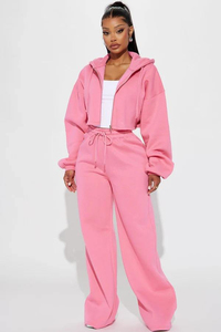 Conjuntos Deportivos de 2 Piezas para Mujer, Sudadera con Capucha Corta y Cremallera, Pantalones Deportivos, Estampado Personalizado de Alta Calidad, Bordado, Felpa Francesa de Algodón - Product Image 3