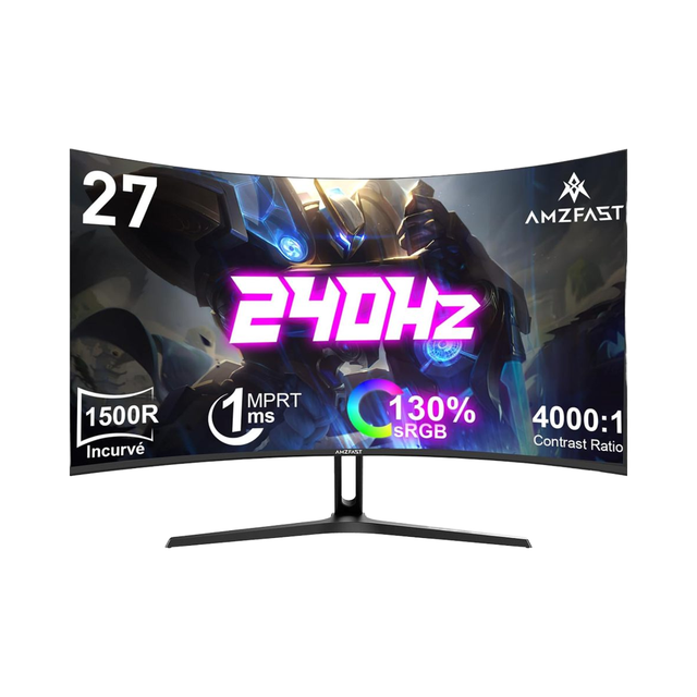 Amzfast 27 Inch Curved Gaming Monitor 240Hz FHD 1920x1080 1500R VA Panel 1ms 4000 1 Contrast 16 9 Display Ratio HDR
