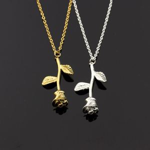 <b>Copper</b> Trending Ladies 18K Gold Jewelry for Women Preserved Rose Flower Vertical Girl Pendant Necklace - Product Image 2