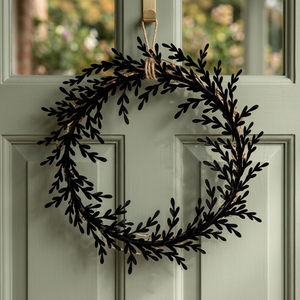 Couronne de feuilles métalliques rustiques, ronde, décorative, fleurs faites à la main, ornement de Noël suspendu non éclairé, emballage individuel - Product Image 5