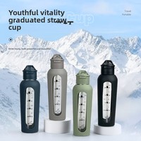 Bouteille d'eau sport personnalisable avec logo, manchon en silicone, couvercle à paille rabattable et poignée, grande capacité pour le fitness