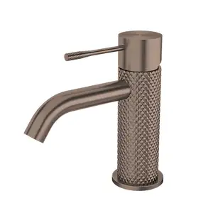 Grifo de lavabo montado en cubierta de bronce pulido, Grifo de lavabo moleteado de un solo orificio, proceso de galvanoplastia PVD, de latón para Baño