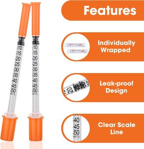 Veterinary Insulin <b>Syringe</b> 1cc 31 Gauge Needle <b>Disposable</b> Safety 0.5ml/1ml Capacity - Product Image 2