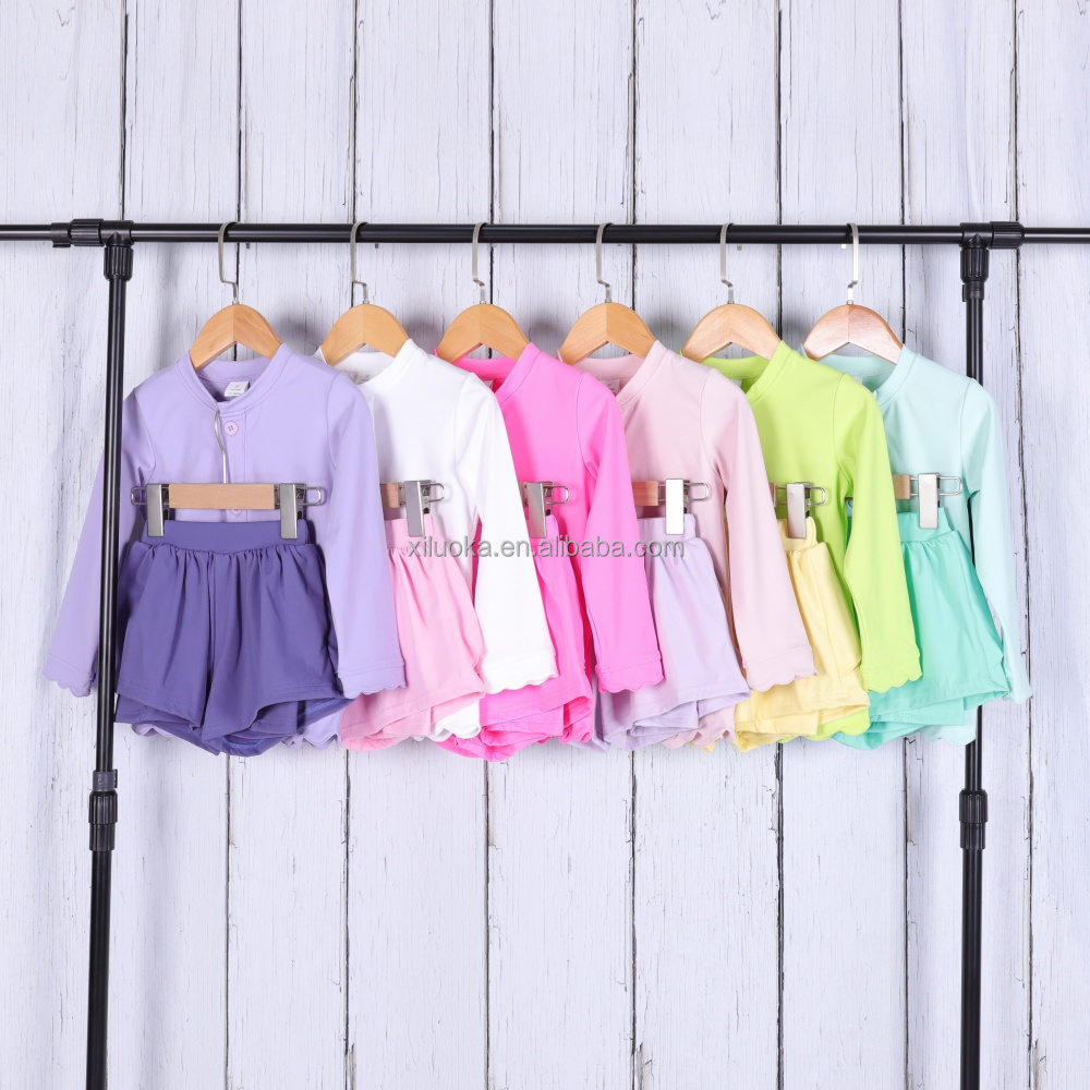 Girls Yoga Outfit Long Sleeve Zip Up Jacket & Workout Shorts Set | Breathable Sportswear For Kids Fitness