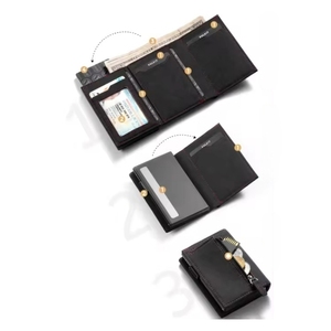 Porte-cartes de crédit RFID en aluminium à trois volets en tissu imperméable, sans fermeture, style Normcore/Minimaliste - Product Image 5