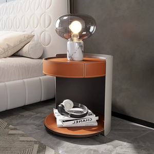Luxury Leather Nightstand Modern Italian High-end Bedroom Movable <strong>Circular</strong> Storage Nightstand <strong>Bedside</strong> <strong>Table</strong> - Product Image 4