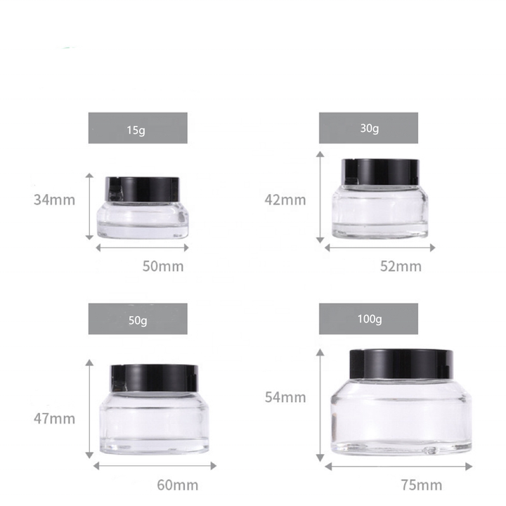 In Stock 15ml 30ml 50ml 100ml Slant Shoulder Clear Glass Face Cream Jars With Gold Cap (GJM07)