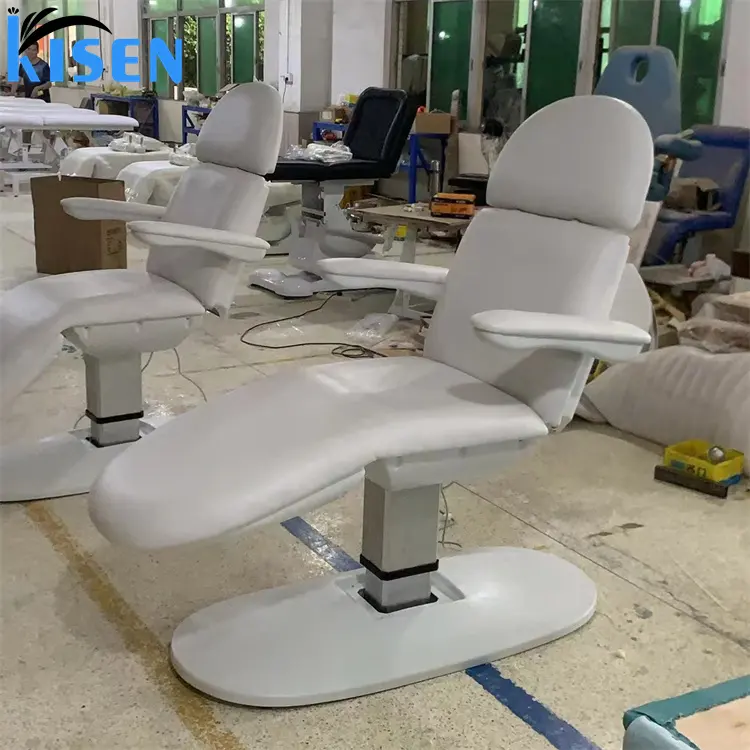 Kisen Luxury Massage Table Electric White Facial Eyelash Massage Beauty Bed Chair 3 Motor Equipment For Beauty Salon Spa Use