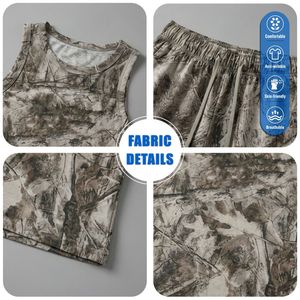 Completo coordinato mimetico da donna con motivo albero della foresta, top corto e pantaloncini, stile caccia, per l'estate, streetwear da esterno - Product Image 6