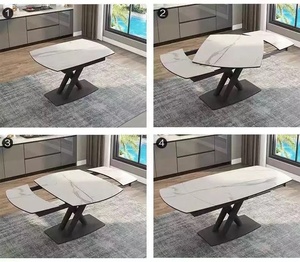 Mesa de comedor larga y estrecha multifuncional, mesa de comedor extensible de piedra - Product Image 1