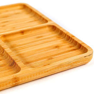 Plateau de service en bambou à compartiments pour repas et collations, style simple, couleur grain de bois - Product Image 3