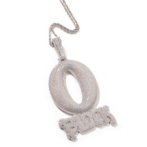 Colgante de cadena de cuerda con letra O grande, estilo hip hop, europeo-americano, con circonitas incrustadas en cobre, diseño antiguo y lindo. - Product Image 5