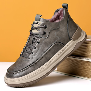 Men Retro Cow Leather Sneakers Round <b>Toe</b> Plush Lining Rubber Outsole Anti-Slippery Low Heel Walking - Product Image 1