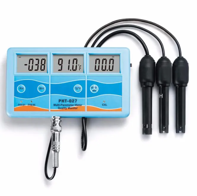 PH-027 6 in 1 Three LCD Screen Multi-parameter PH/TDS/EC/CF/ORP/Temperature Water Quality Monitor with BNC Composite Electrode