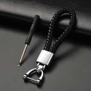 Hand Woven Leather Keychain for Women Men Cute Horseshoe Buckle <b>Keyring</b> Holder Couple Auto Gift Detachable Metal Key Chains - Product Image 2