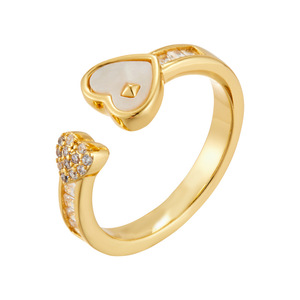 Bague ouverte ajustable en zircon plaqué or 18 carats avec micro-pavé en forme de double cœur, pour l'index, bijou de mode féminin, cadeau - Product Image 5