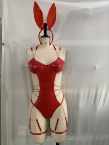 ZZYUP SH24 mujeres rojo PU cuero Sling Bodysuit + diadema + anillo de pierna Lencería Cosplay Bunny Girl Set Bridallingerie - Product Image 4