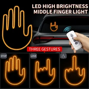Venta al por mayor gesto de la mano luz LED señal de la mano decoración del coche dedo medio luz LED para ventana de coche universal accesorios de luz de coche