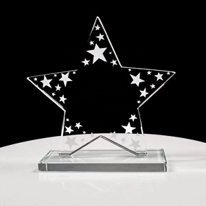 Trofeos <span class=keywords><strong>de</strong></span> Cristal con Placa en Forma <span class=keywords><strong>de</strong></span> <span class=keywords><strong>Estrella</strong></span>, Base <span class=keywords><strong>de</strong></span> Cristal Transparente, Certificado <span class=keywords><strong>de</strong></span> <span class=keywords><strong>Cinco</strong></span> Puntos, Venta al Por Mayor - Product Image 1