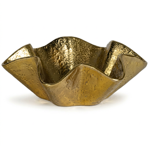 Assiette décorative moderne en métal doré irrégulier, faite à la main, polie, design massif - Product Image 1