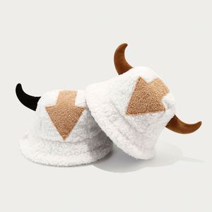 New <b>Creative</b> Horn Autumn Winter Outdoor Bucket Hat Thickened Warm Plush Stylish Character Casual Bucket Hats - Product Image 2