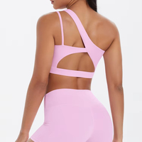 Ensemble de sport d'été pour femme, haut et short très élastiques, avec soutien-gorge à bretelle unique rembourré, sexy, respirant, motif uni, grande taille, pour le fitness
