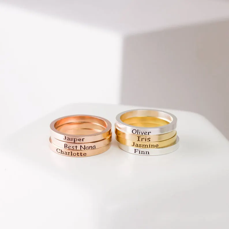 แหวนหมั้นชุบทอง18K ทำจากสเตนเลสสตีลแหวนสลักชื่อสำหรับผู้ชายผู้หญิงของขวัญ