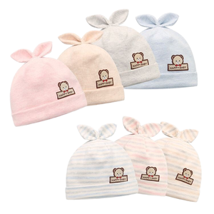 Chapeau d'hôpital pour nouveau-né, bonnet avec patch ours mignon, bonnet pour bébé, 100% coton, automne-hiver - Product Image 1