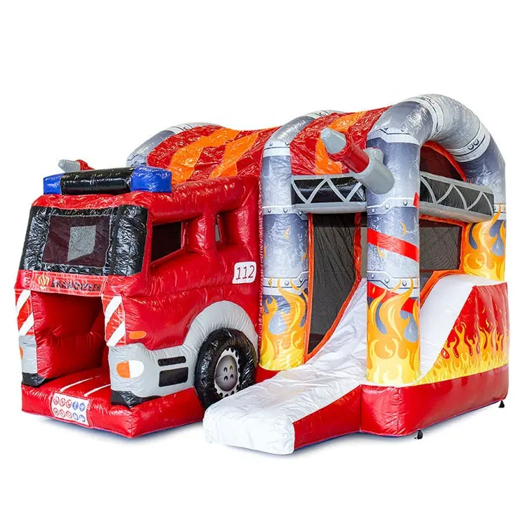 Funny Firefighter Inflatable Jumping Castle Games Bounce House Combo With Slide Kid Monster Fire Truck Inflatable Castle Slide