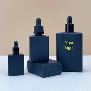 Square Matte Black Glass Essential Oil Bottles Beard Oil 15ml 30ml 50ml 100ml Rectangle Glass <b>Empty</b> Dropper Bottle - Product Image 1