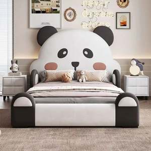 Garçons Filles Panda Guardrail Lit 1.5m Enfants Cadre En Bois avec Clôture De Rangement Princesse Thème Lit pour Adolescents Chambre D'enfants - Product Image 2