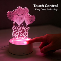 Lampe à illusion 3D Joyeux Anniversaire, 7 couleurs, interrupteur tactile, veilleuse LED en acrylique, décoration de fête d'anniversaire, cadeau pour enfants et amis