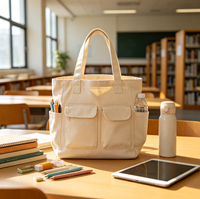 Sac fourre-tout scolaire OEM en toile pour étudiants avec plusieurs poches, logo personnalisé, sac à bandoulière décontracté