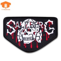 Patch brodé personnalisé Crâne style Punk, Bordure découpée à chaud, Thermocollant et à coudre, Support sergé, pour Décoration de vestes en cuir et sacs à dos, Vente en gros