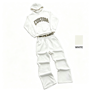 100% Cotton Vintage Mens <b>Tracksuit</b> Custom Letter Applique Logo Hoodie and Flare Sweatpants Two Piece Set Street Fashion Outfit - Product Image 4