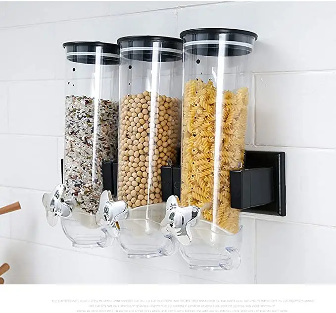 Triple wall mounted cereal dispenser triple head snack dispenser
