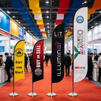 Drapeau publicitaire portable en forme de goutte d'eau pour stand de salon professionnel avec logo personnalisé