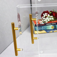 Moderne Plateau de Service en Acrylique Transparent et Lucite avec Poignées en Métal 11x14 Pouces, Plateau de Rangement Décoratif avec Conception Anti-Éclaboussures