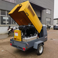 Compresor de Aire Portátil de 185 CFM, Compresor de Tornillo Neumático para Perforación con Motor Diésel